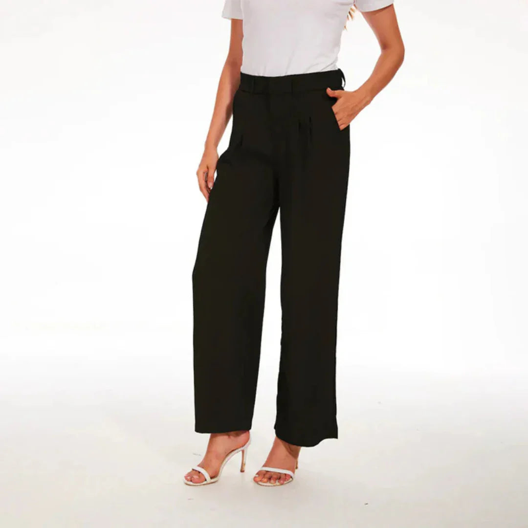 Femmes Pantalon Taille Haute À Plis | Jambes Larges
