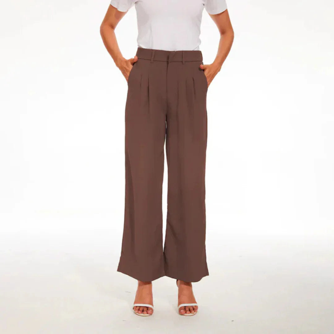 Femmes Pantalon Taille Haute À Plis | Jambes Larges