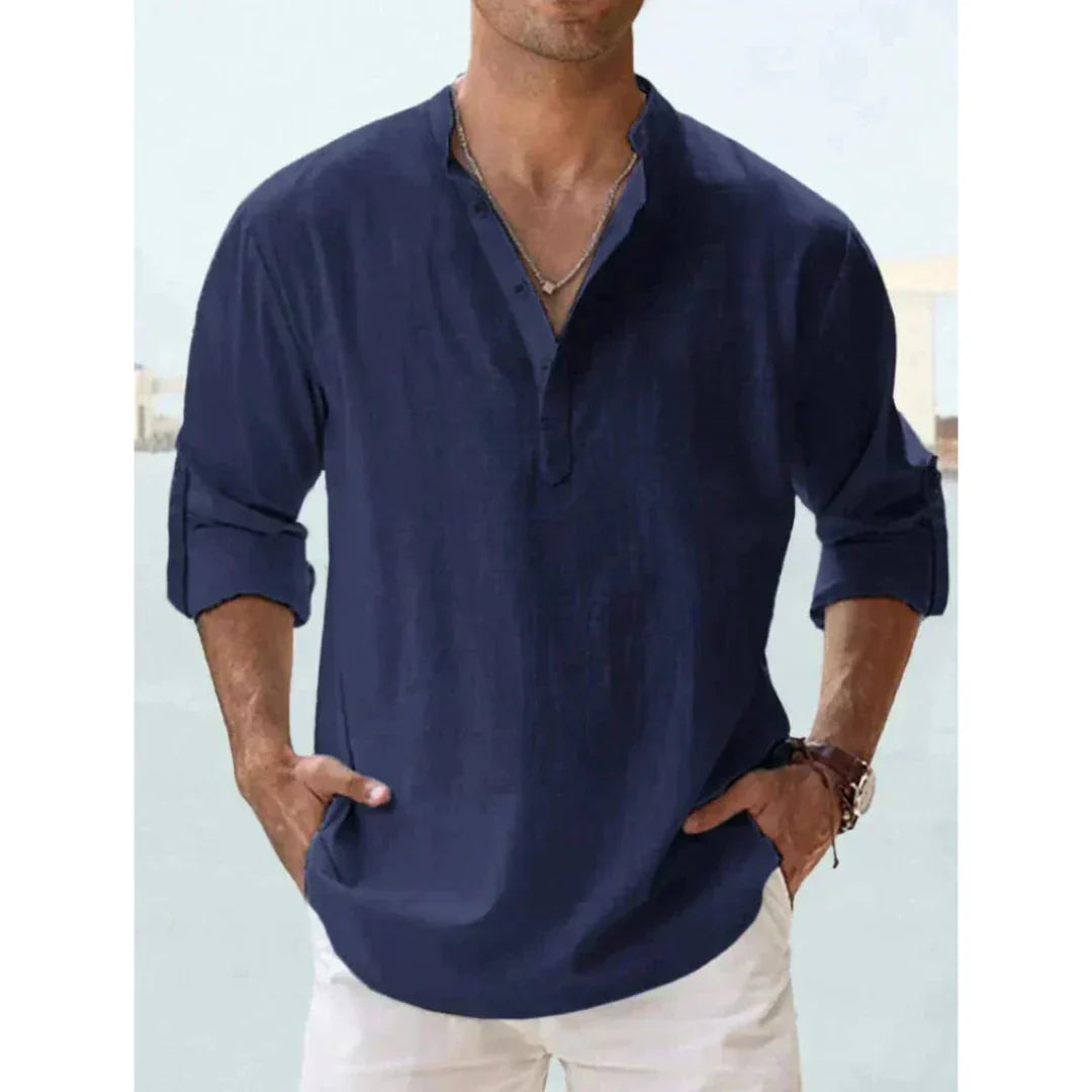 Chemise Henley Décontractée À Manches Longues Pour Homme | Été