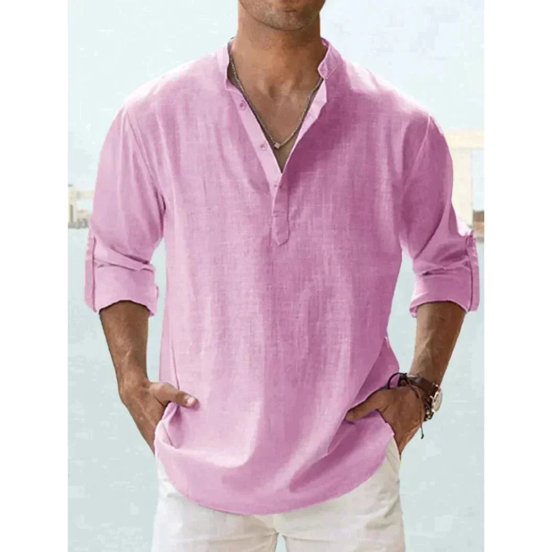 Chemise Henley Décontractée À Manches Longues Pour Homme | Été
