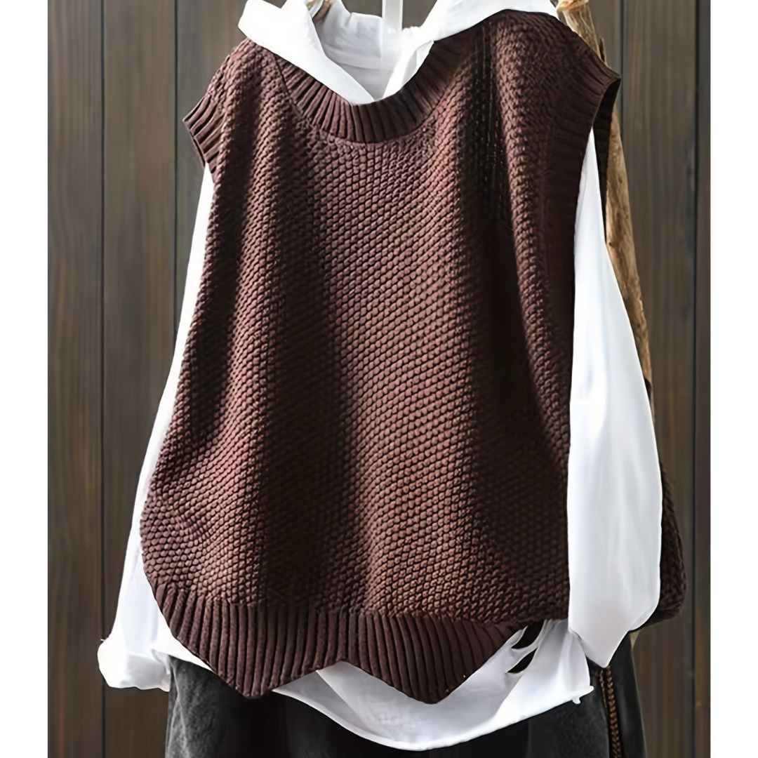 Gilet Chaud Sans Manches À Col Rond Pour Femmes | Tricot