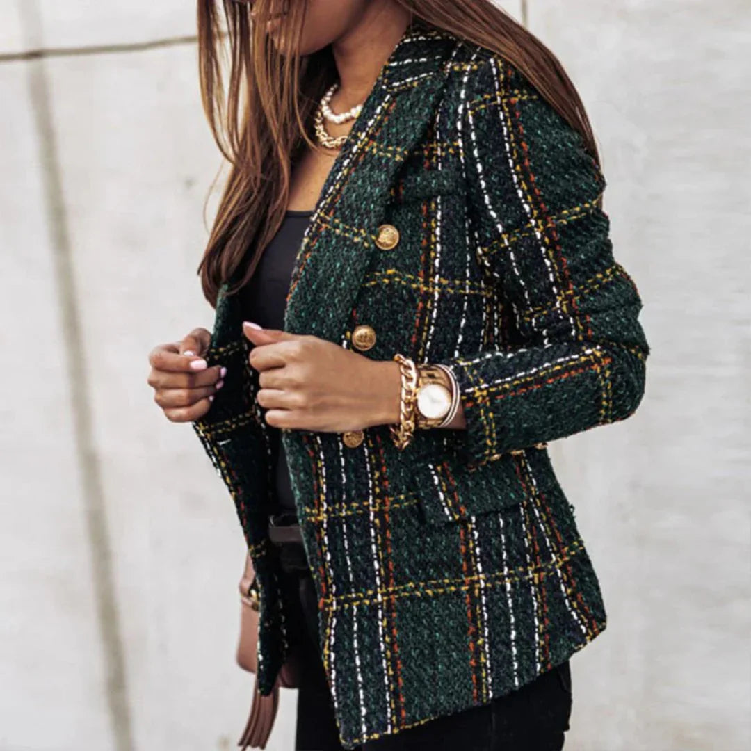 Femmes Blazer À Carreaux Manches Longues | Elegante
