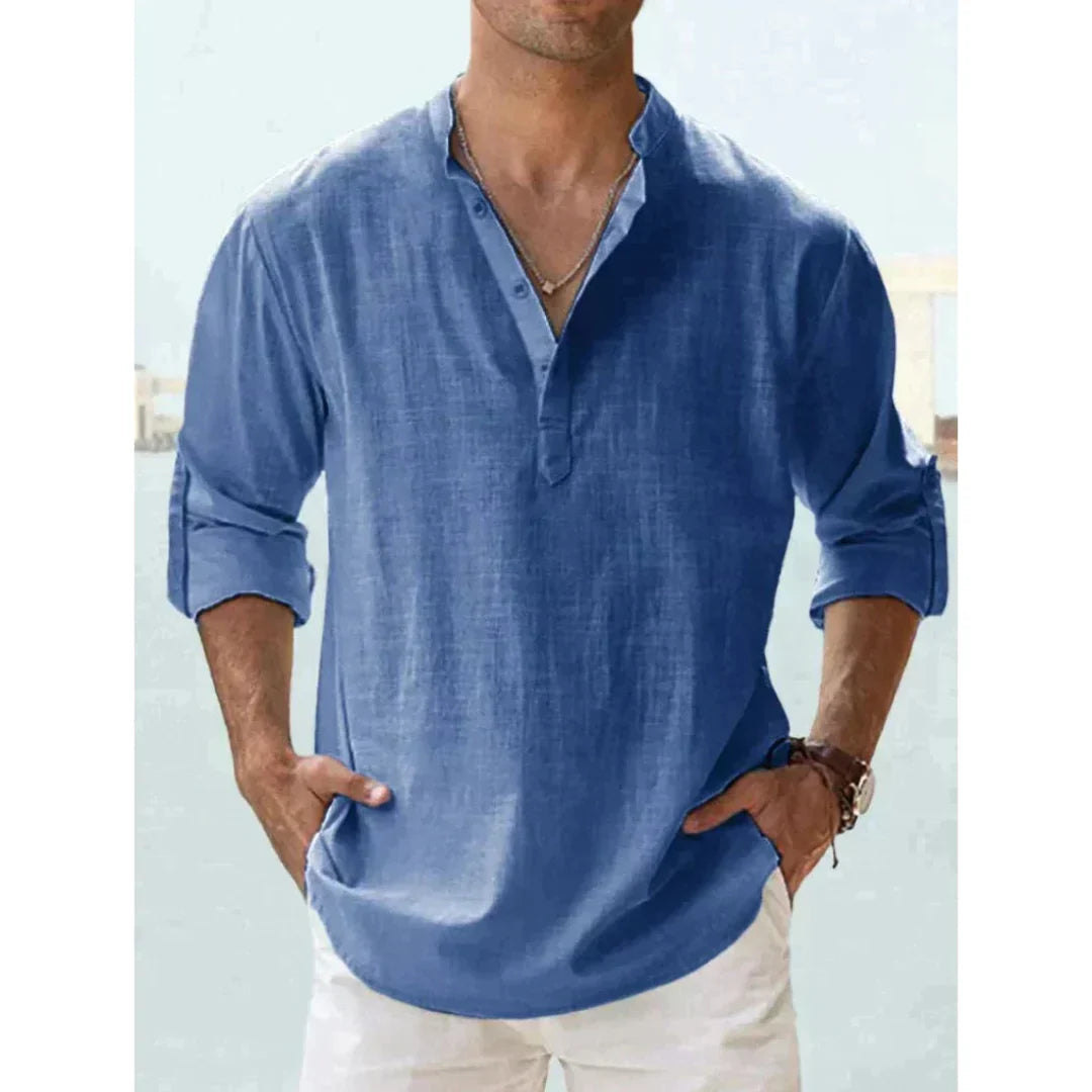 Chemise Henley Décontractée À Manches Longues Pour Homme | Été