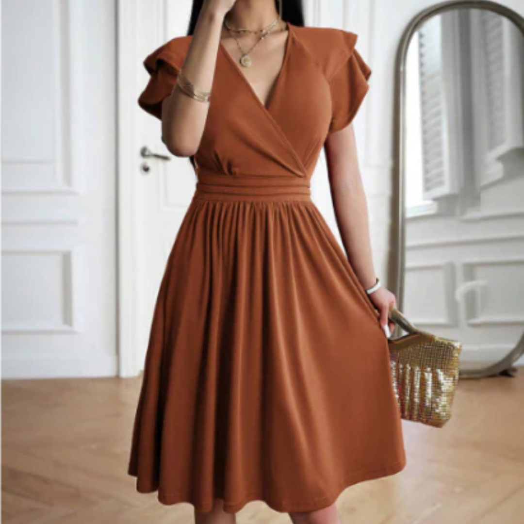 Femmes Robe Manches Courtes À Col V | Mini