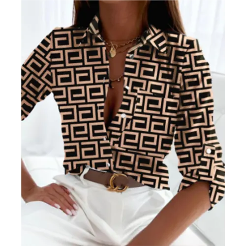 Chemise Boutonnée Imprimée Caual Pour Femmes | Manches Longues