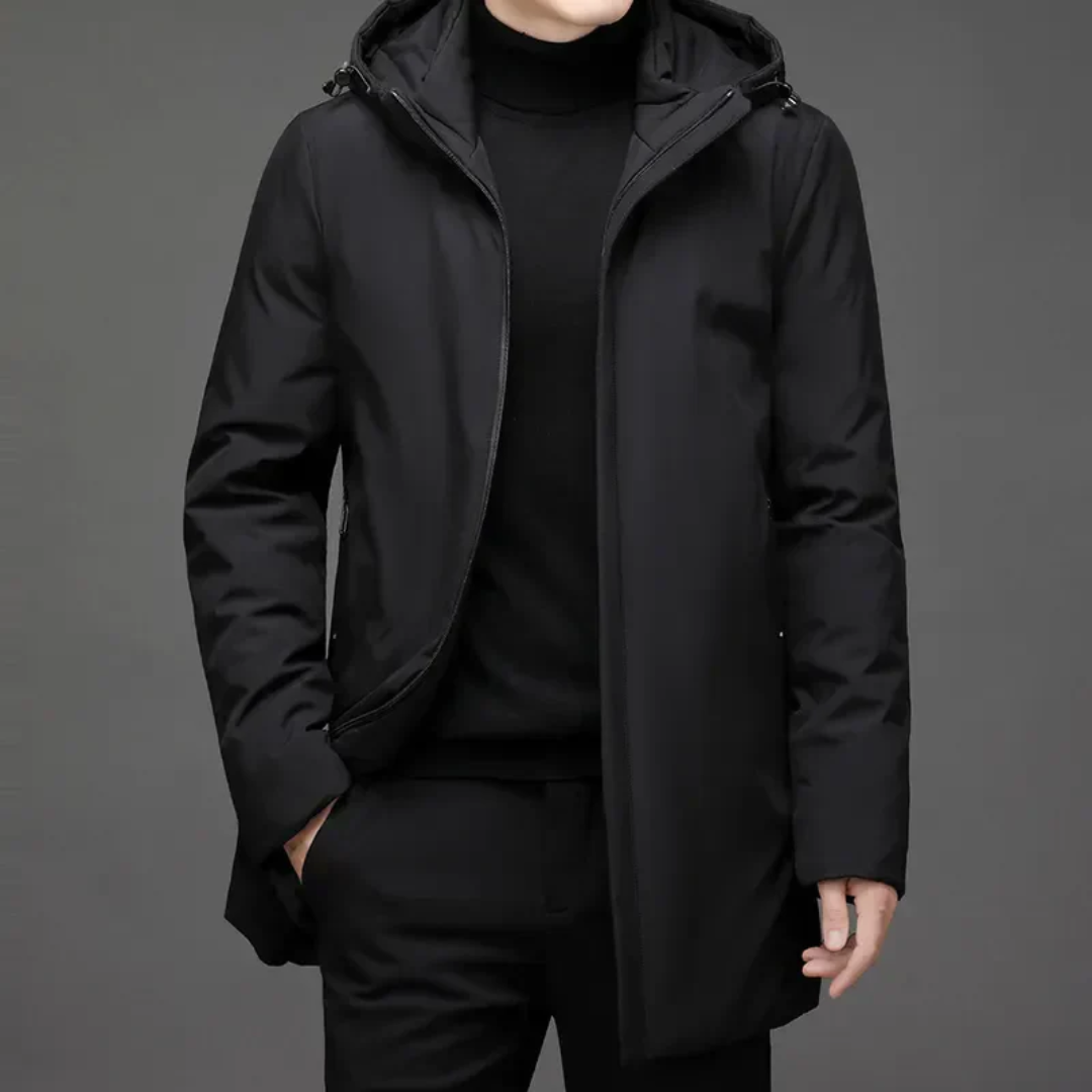 Hommes Hiver Capuche Veste Longue | Fermeture Éclair