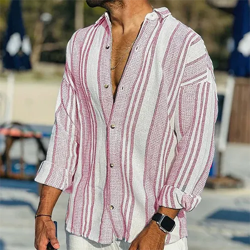 Chemise D'été À Rayures Pour Hommes | Manches Longues