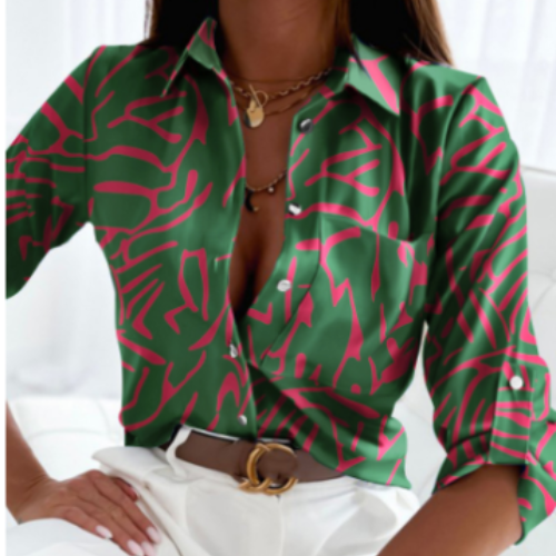 Chemise Boutonnée Imprimée Caual Pour Femmes | Manches Longues