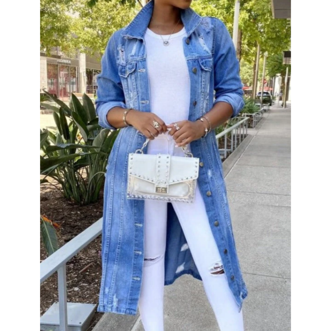 Veste Longue à boutons En Denim Pour Femmes | Denim