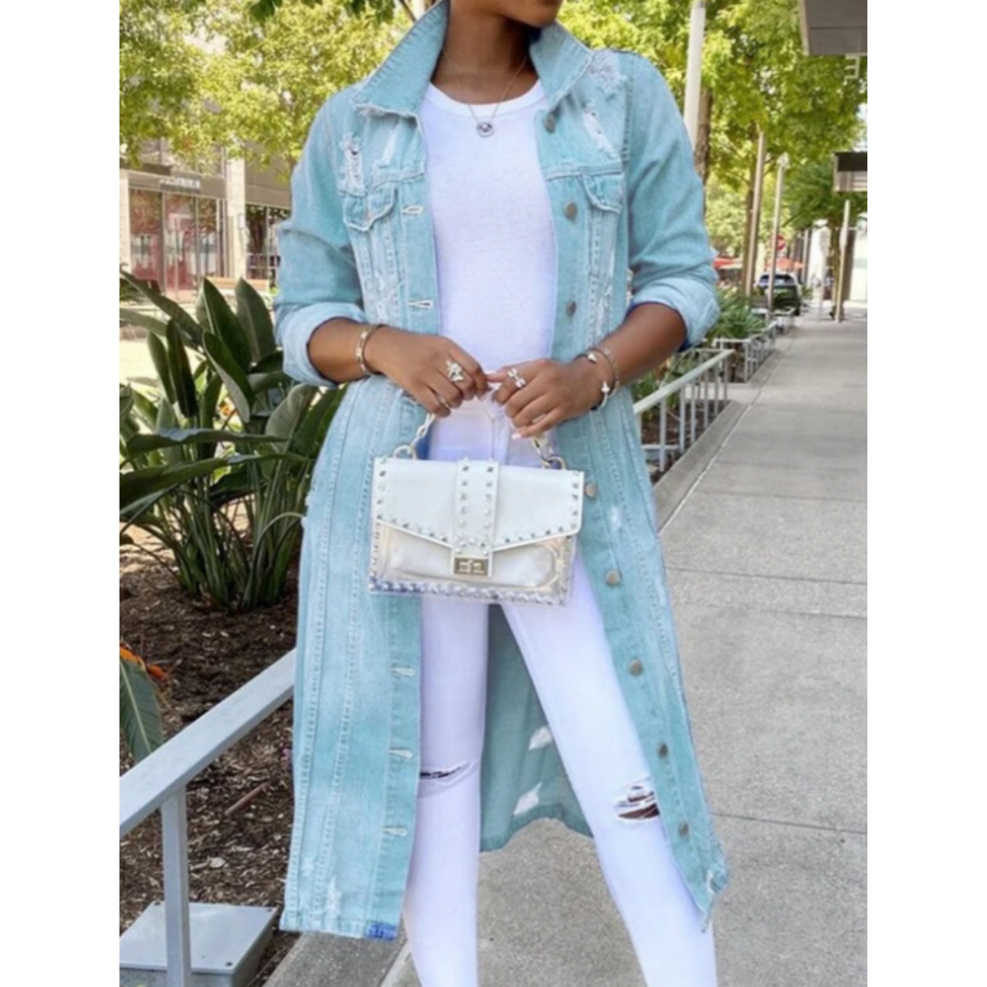 Veste Longue à boutons En Denim Pour Femmes | Denim