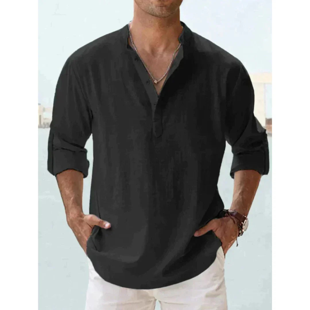 Chemise Henley Décontractée À Manches Longues Pour Homme | Été