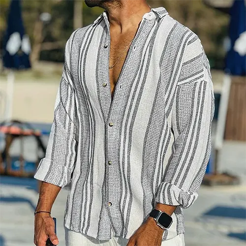 Chemise D'été À Rayures Pour Hommes | Manches Longues