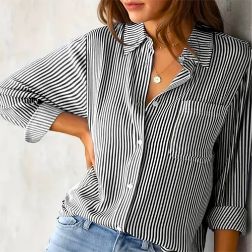 Chemise De Travail Élégante À Rayures Pour Femmes | Manches Longues