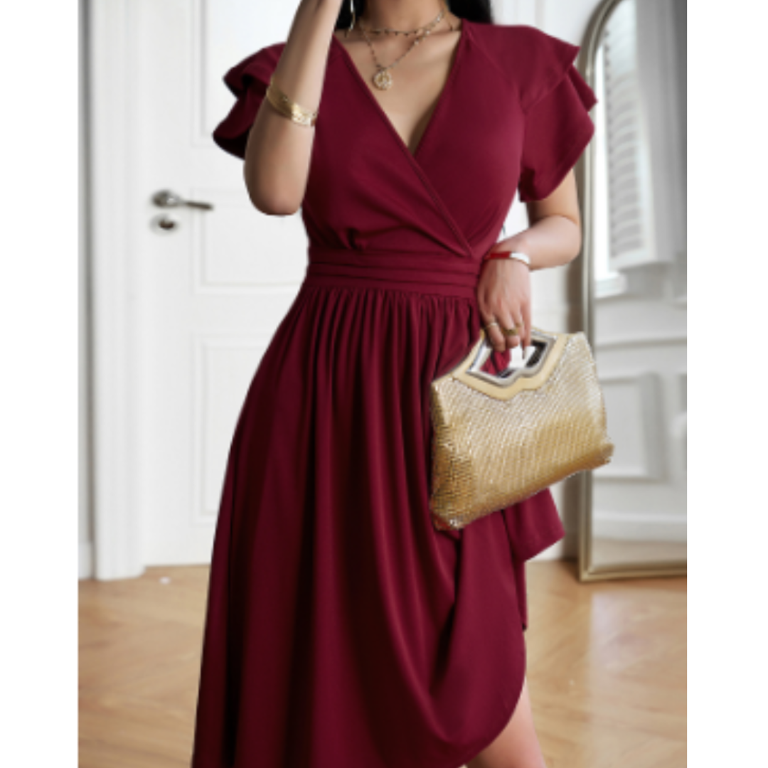 Femmes Robe Manches Courtes À Col V | Mini