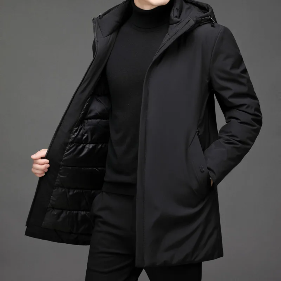 Hommes Hiver Capuche Veste Longue | Fermeture Éclair