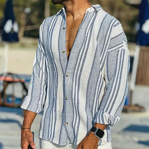 Chemise D'été À Rayures Pour Hommes | Manches Longues