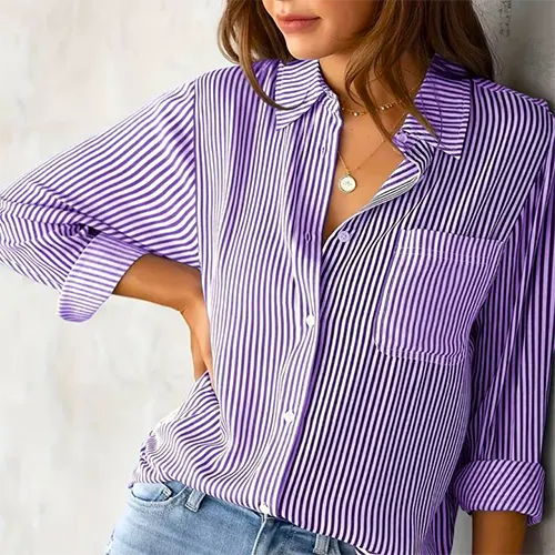 Chemise De Travail Élégante À Rayures Pour Femmes | Manches Longues