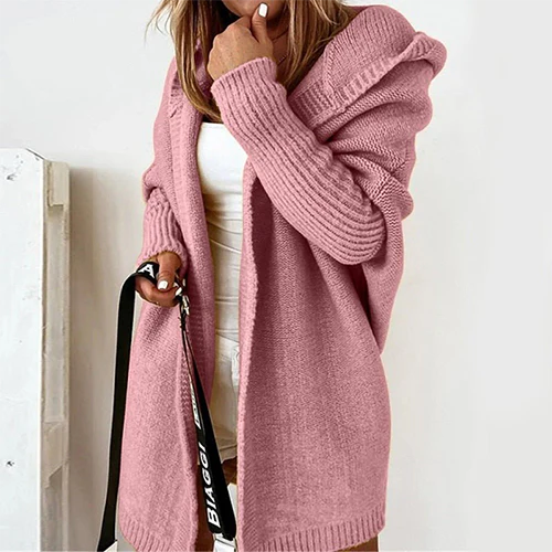 Cardigan À Capuche Chaud Et Douillet Pour Femmes | Long