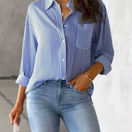 Chemise De Travail Élégante À Rayures Pour Femmes | Manches Longues