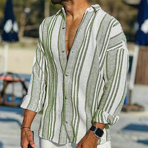 Chemise D'été À Rayures Pour Hommes | Manches Longues