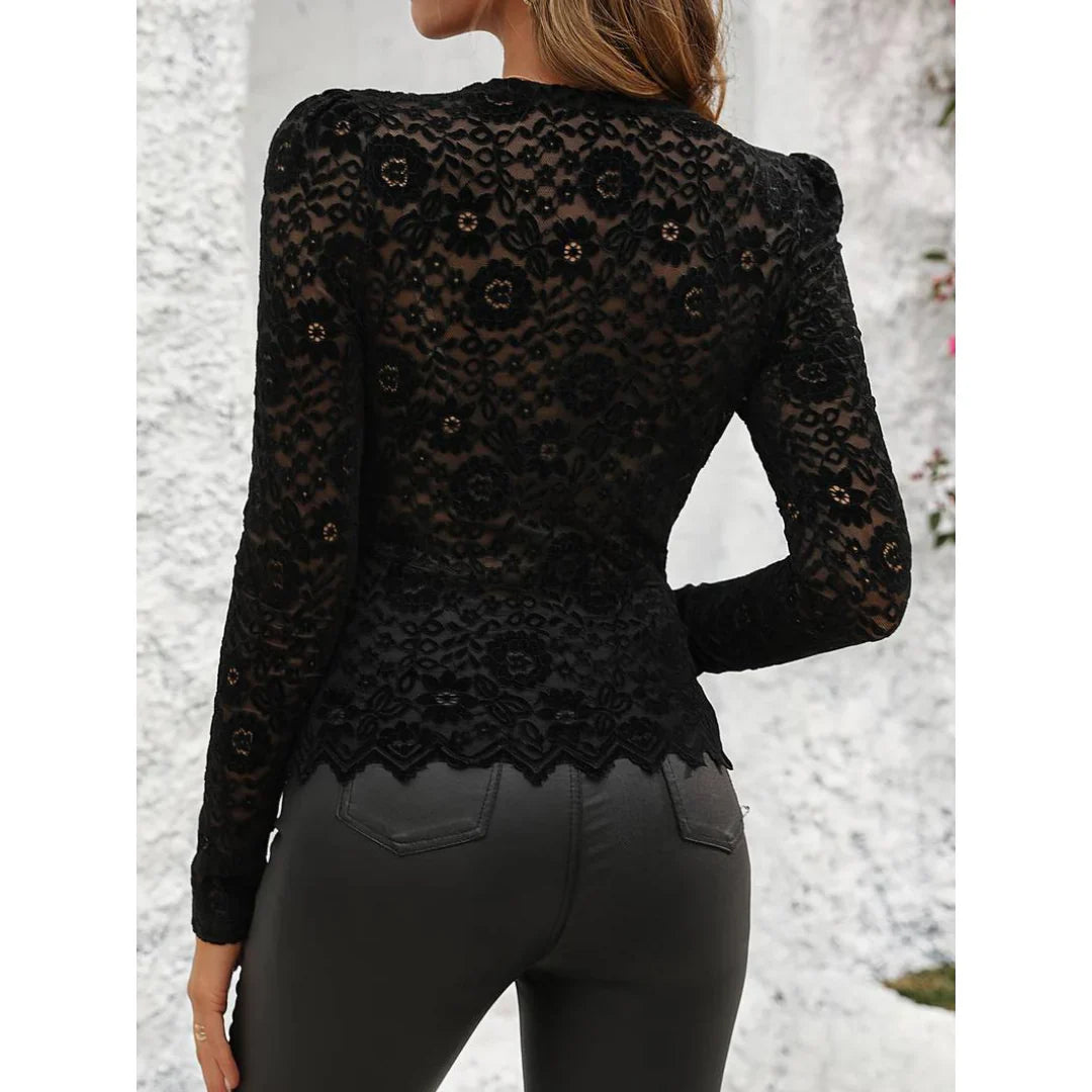 Haut Élégant À Col en V À Motif Floral Pour Femmes | Manches Longues