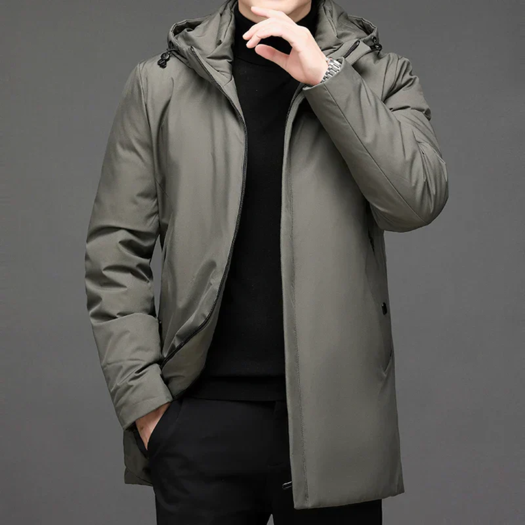 Hommes Hiver Capuche Veste Longue | Fermeture Éclair