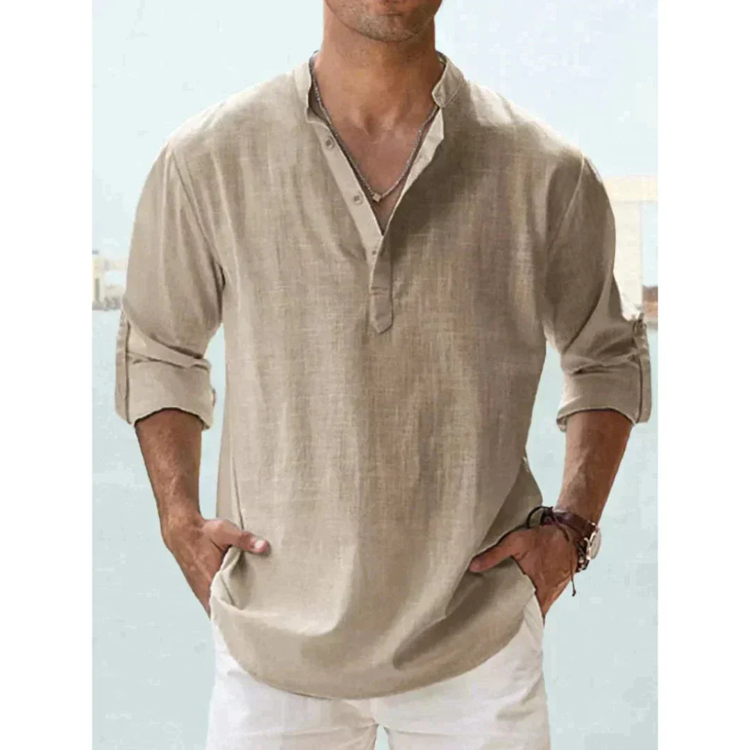 Chemise Henley Décontractée À Manches Longues Pour Homme | Été