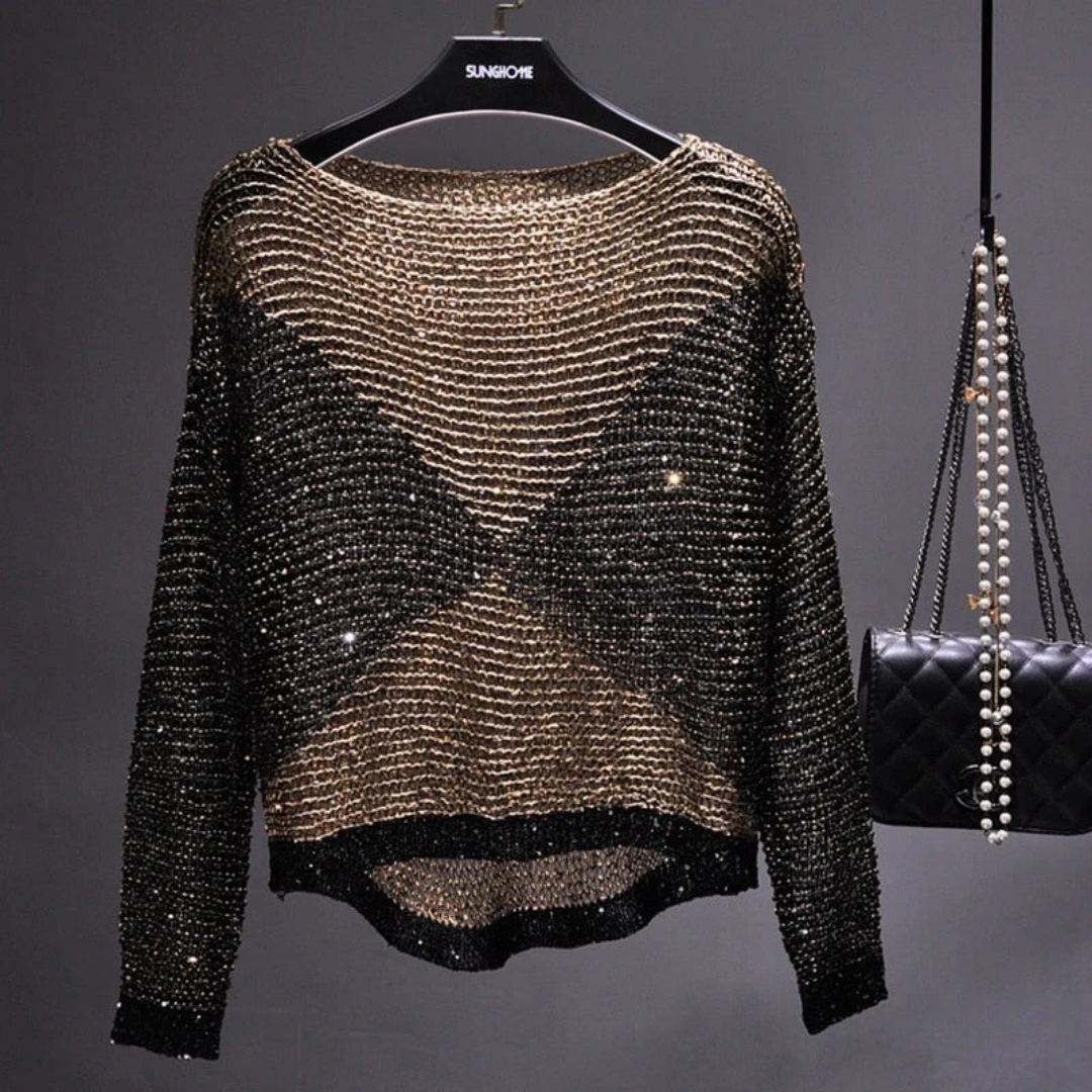 Femmes Top Manches Longues À Col Rond | Paillettes
