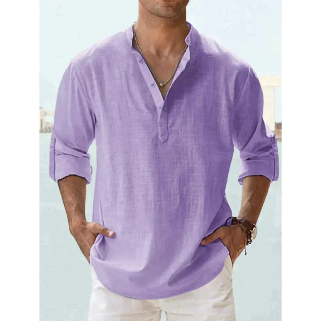 Chemise Henley Décontractée À Manches Longues Pour Homme | Été