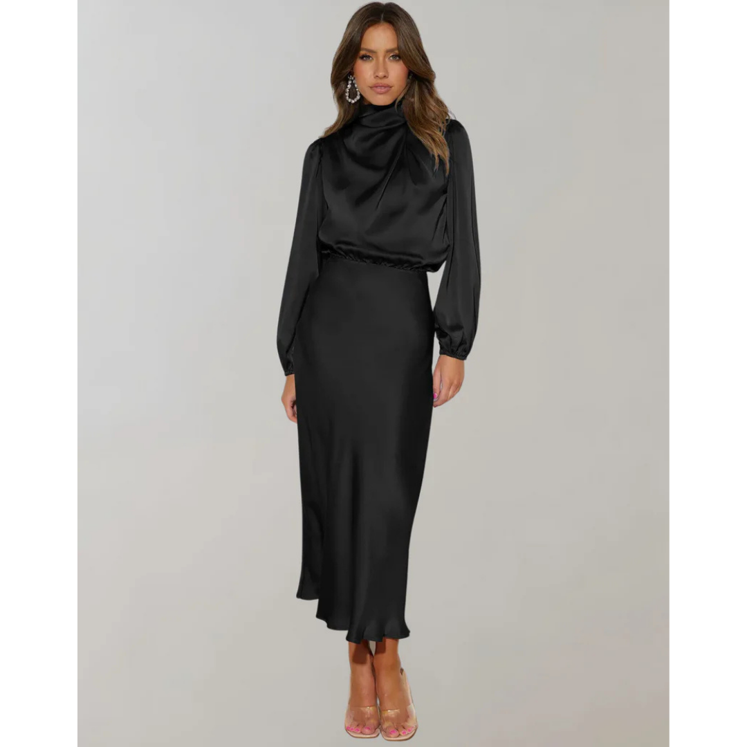 Femmes Robe À Manches Longues À Col Montant | Midi