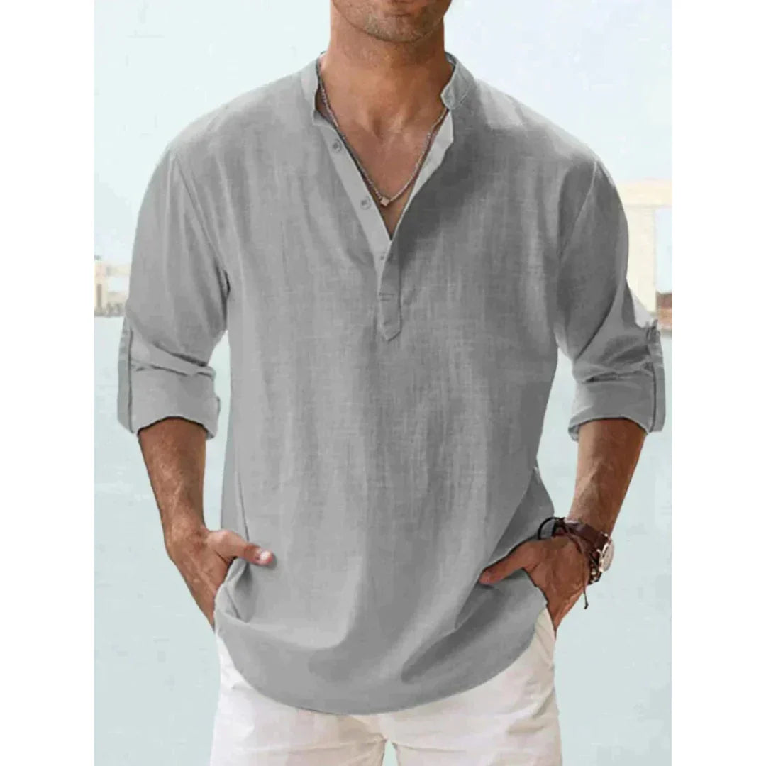Chemise Henley Décontractée À Manches Longues Pour Homme | Été