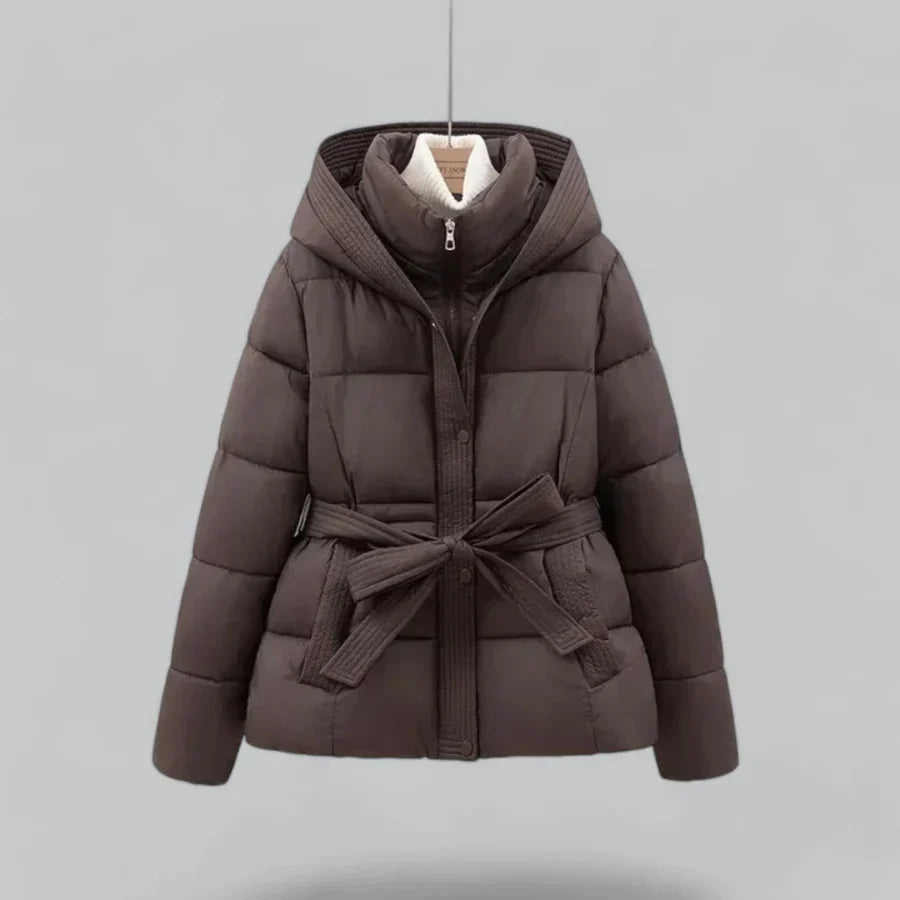 Femmes Hiver Ceinture Capuche Veste | Court