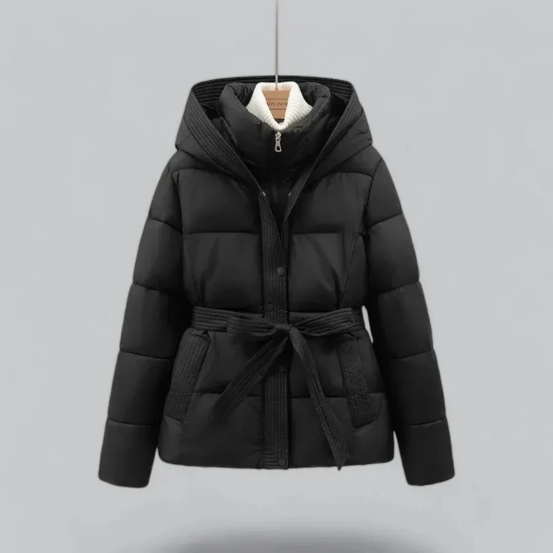 Femmes Hiver Ceinture Capuche Veste | Court