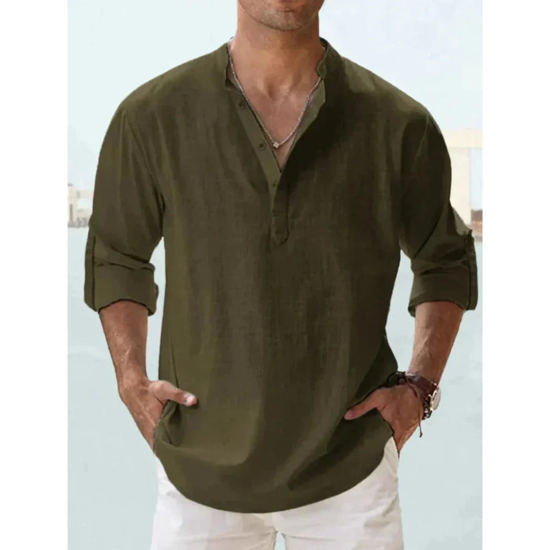 Chemise Henley Décontractée À Manches Longues Pour Homme | Été