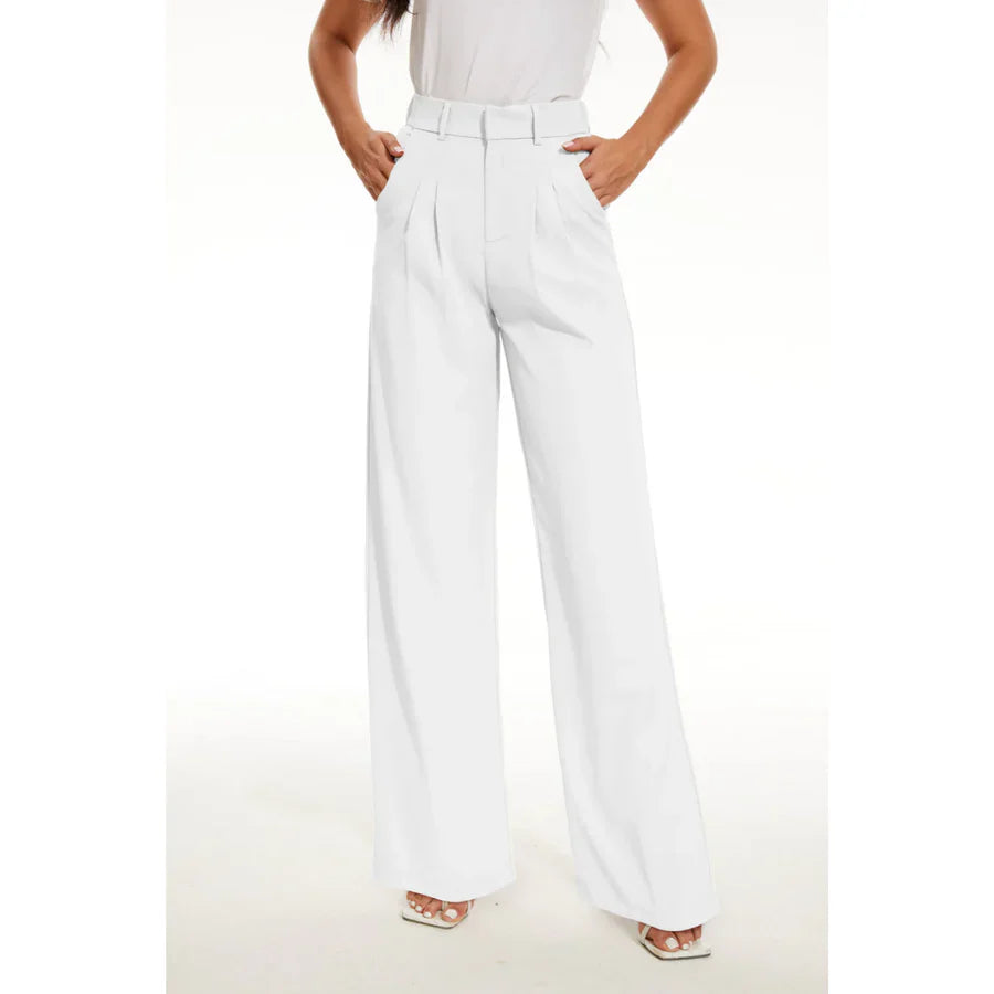 Femmes Pantalon Taille Haute À Plis | Jambes Larges