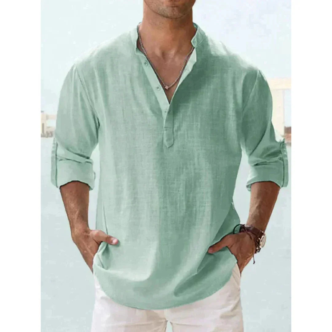Chemise Henley Décontractée À Manches Longues Pour Homme | Été