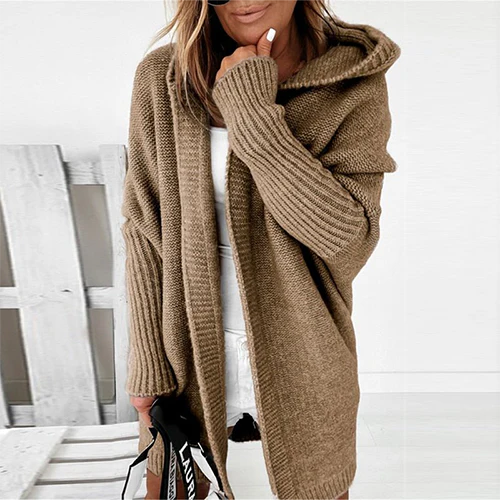 Cardigan À Capuche Chaud Et Douillet Pour Femmes | Long