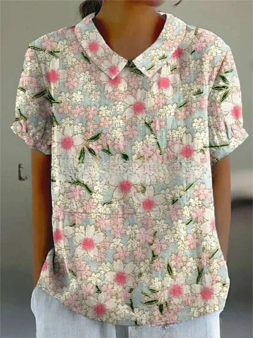 Haut D'été Décontracté À Fleurs Pour Femmes | Manches Courtes