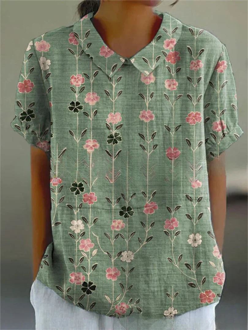 Haut D'été Décontracté À Fleurs Pour Femmes | Manches Courtes