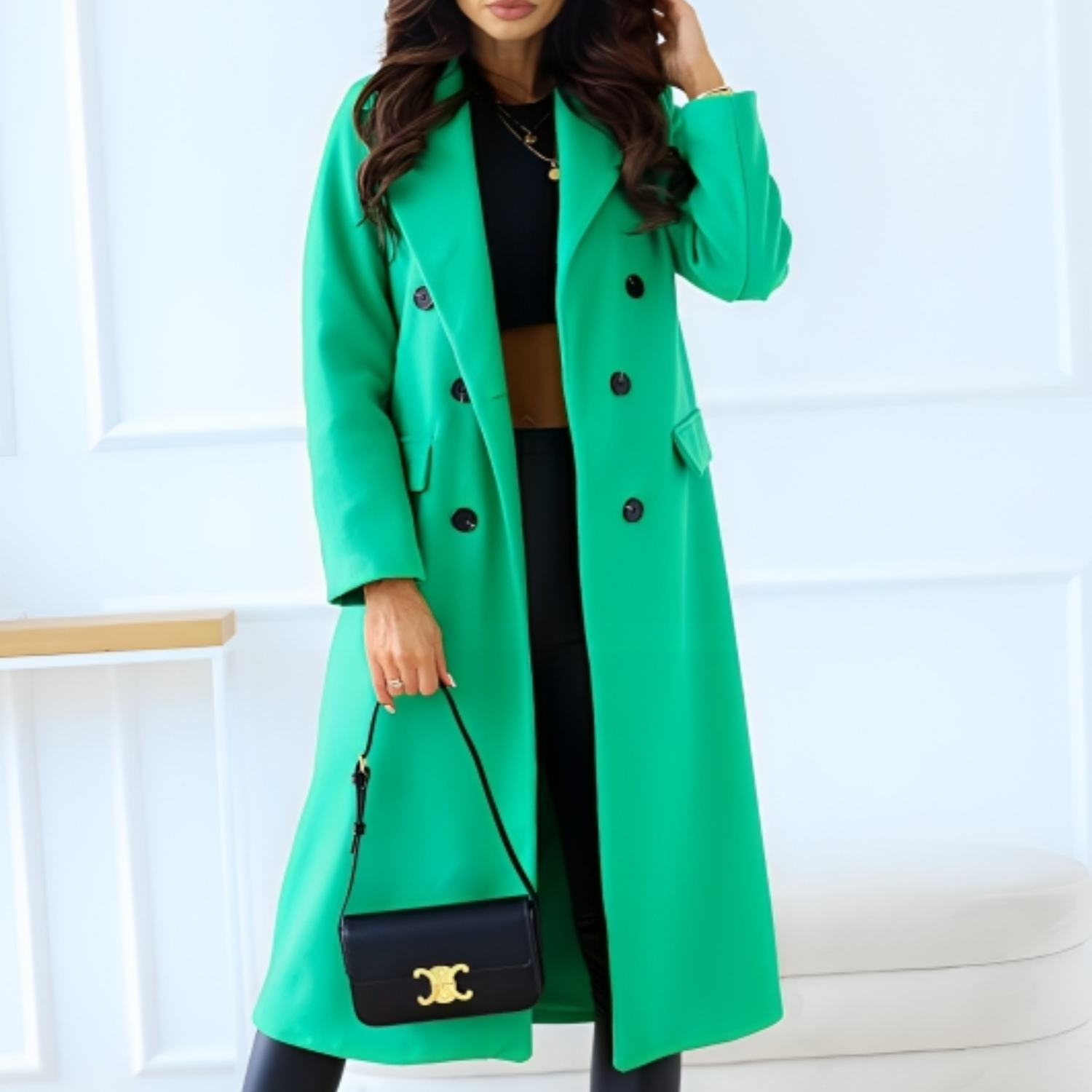 Marine | Femme Manteau élégant en laine Pour l'hiver | Chaud