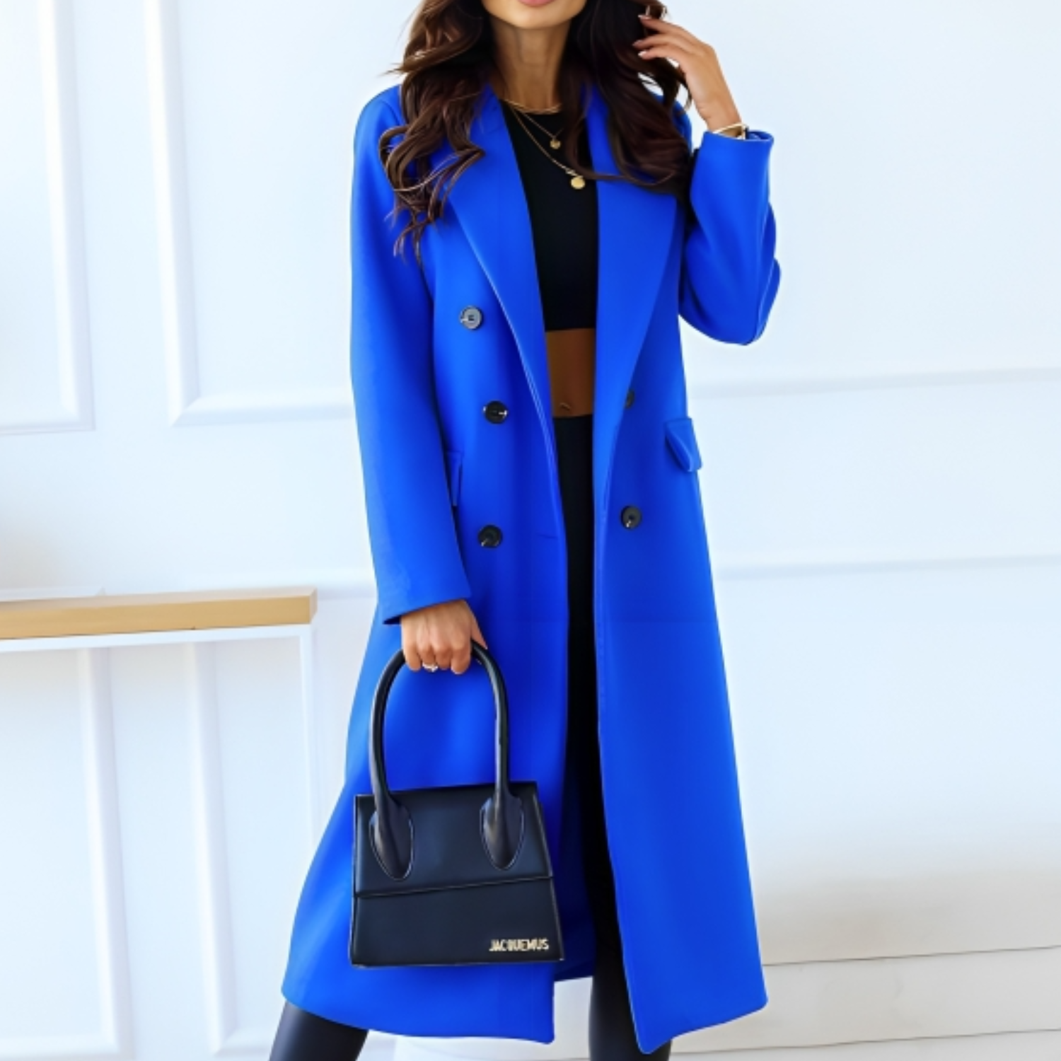 Marine | Femme Manteau élégant en laine Pour l'hiver | Chaud