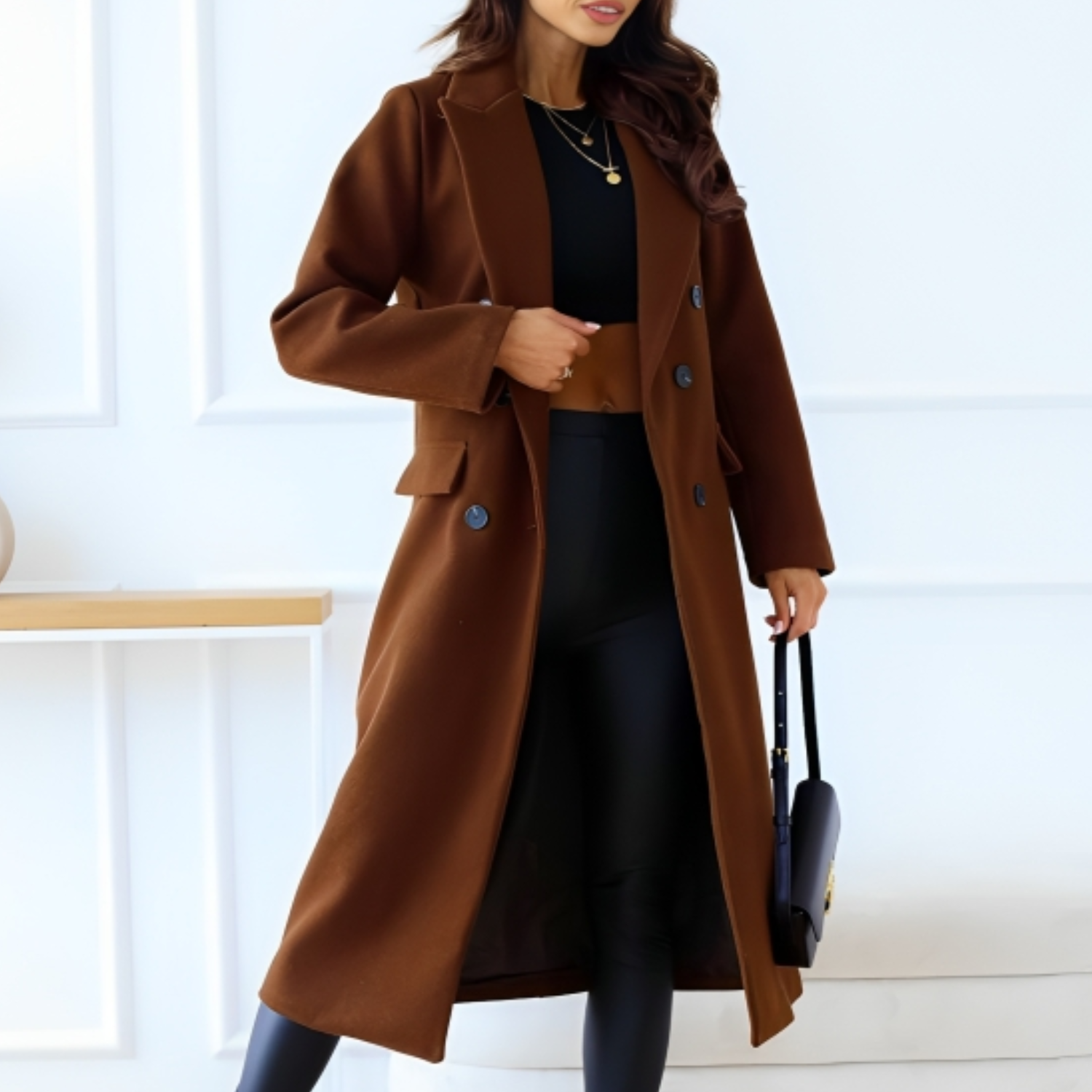 Marine | Femme Manteau élégant en laine Pour l'hiver | Chaud