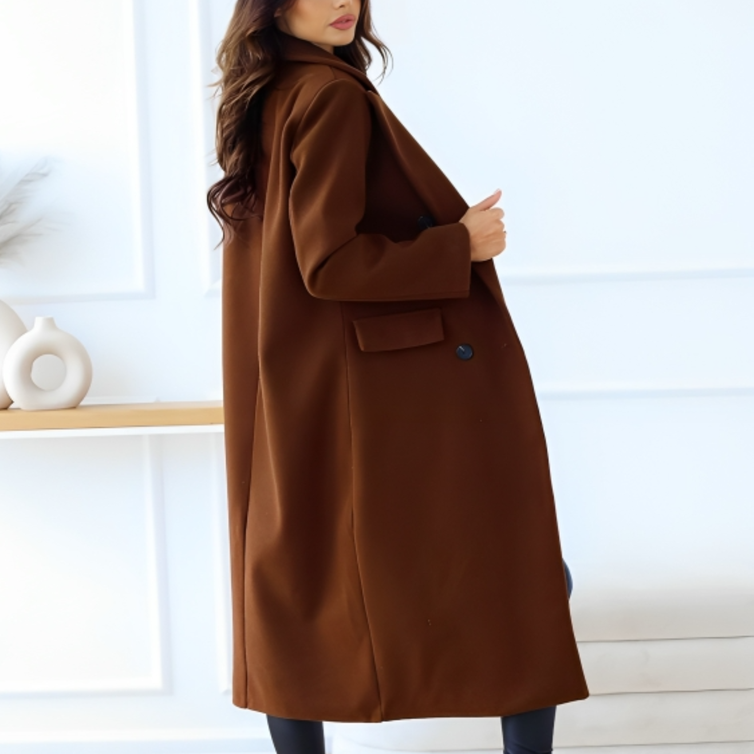 Marine | Femme Manteau élégant en laine Pour l'hiver | Chaud