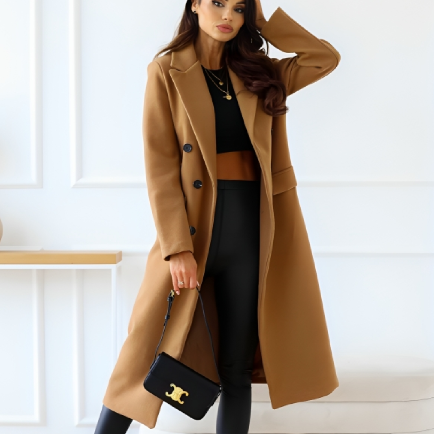 Marine | Femme Manteau élégant en laine Pour l'hiver | Chaud