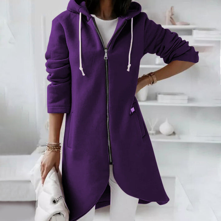 Veste Longue D'hiver À Capuche Pour Femme | Fermeture Éclair