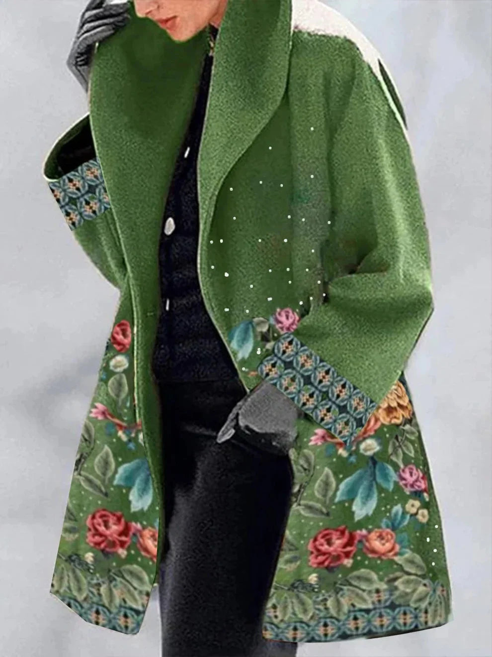 Manteau Court D'hiver Élégant À Motif Floral Pour Femme | Grand Col