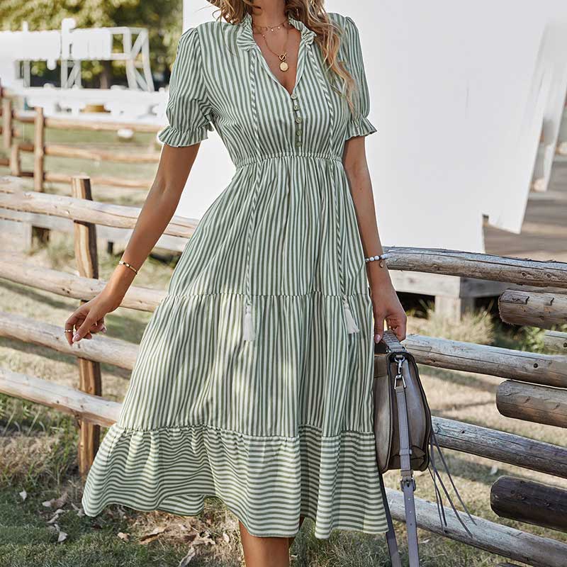 Robe D'été Élégante À Rayures Pour Femme | Midi