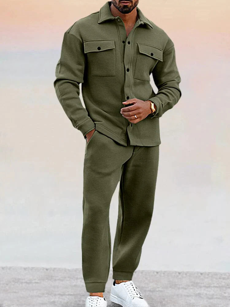 Ensemble Décontracté À Manches Longues Et Pantalon Boutonné Pour Homme | Coord