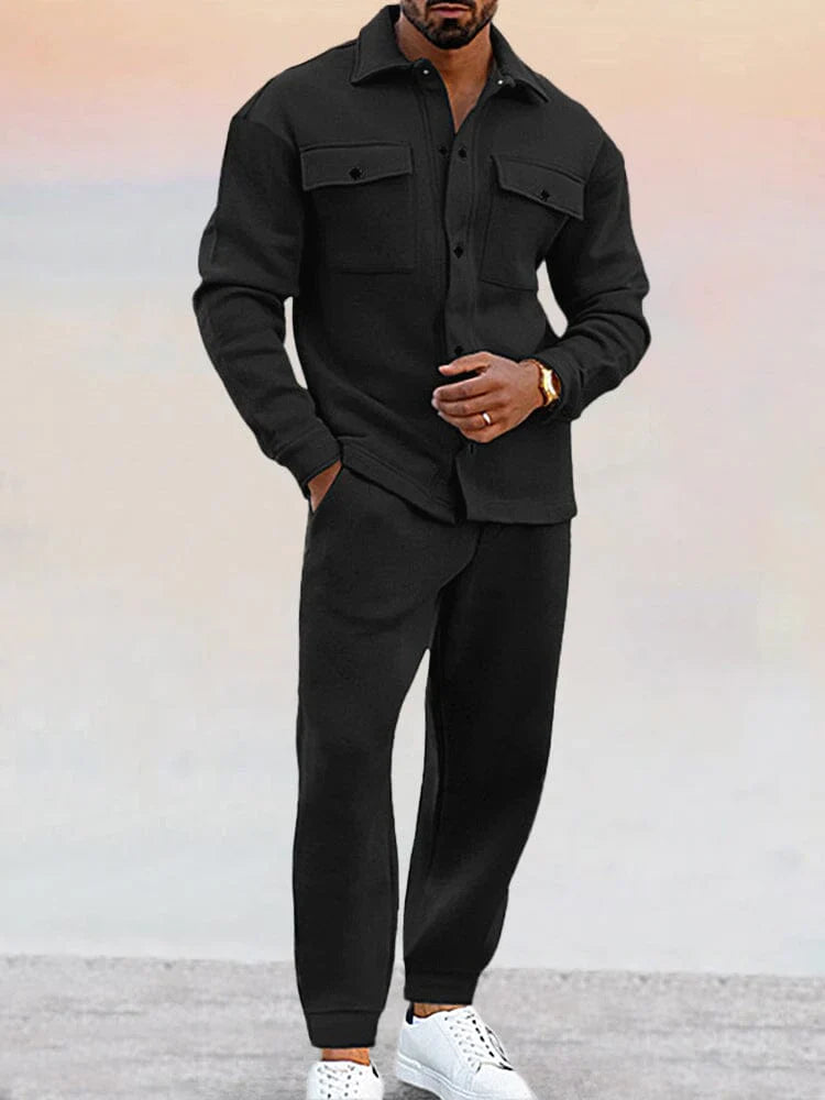 Ensemble Décontracté À Manches Longues Et Pantalon Boutonné Pour Homme | Coord