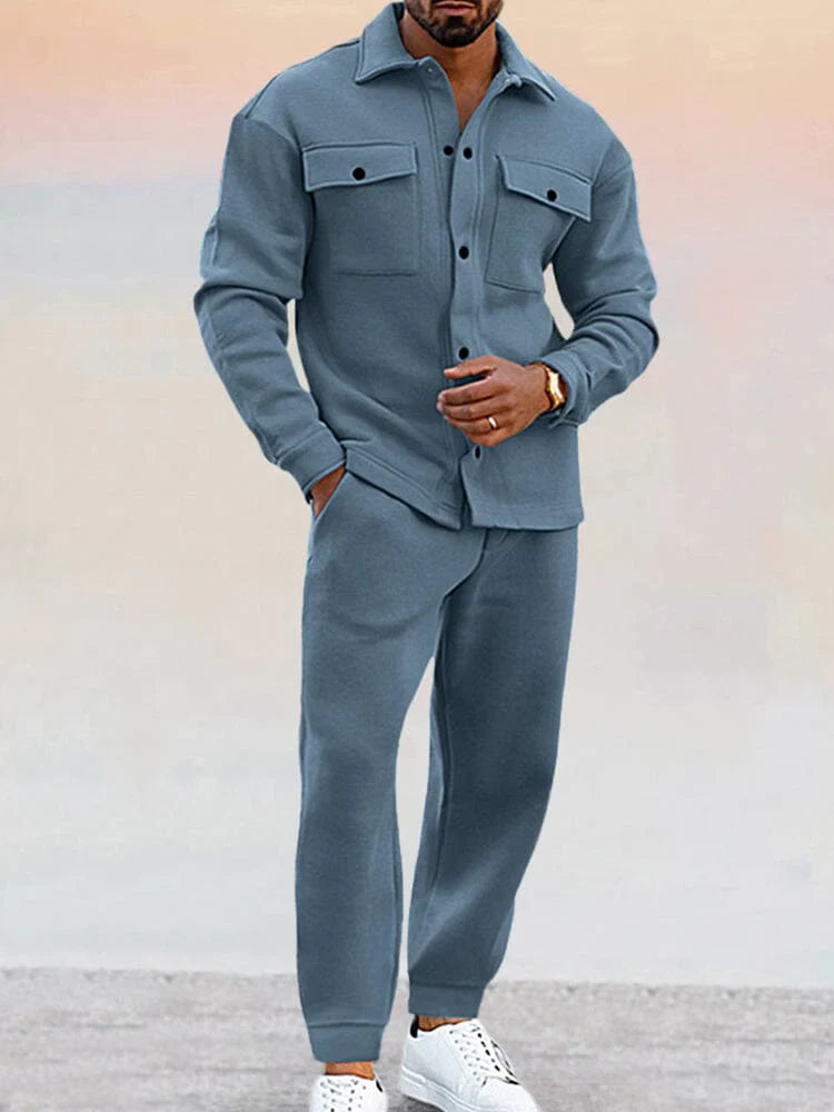 Ensemble Décontracté À Manches Longues Et Pantalon Boutonné Pour Homme | Coord